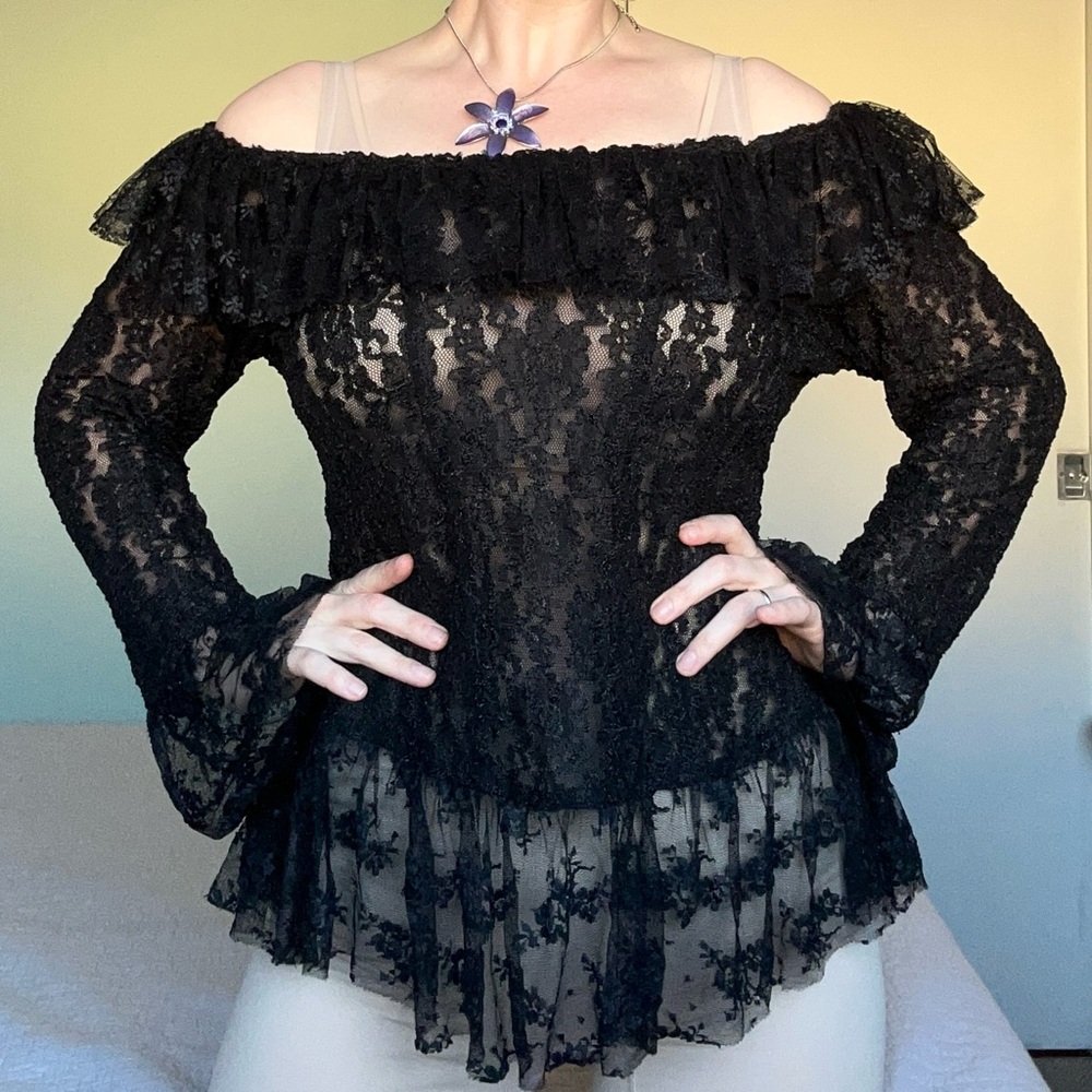 vintage gothic fairy sheer lace bell sleeve off the shoulder top